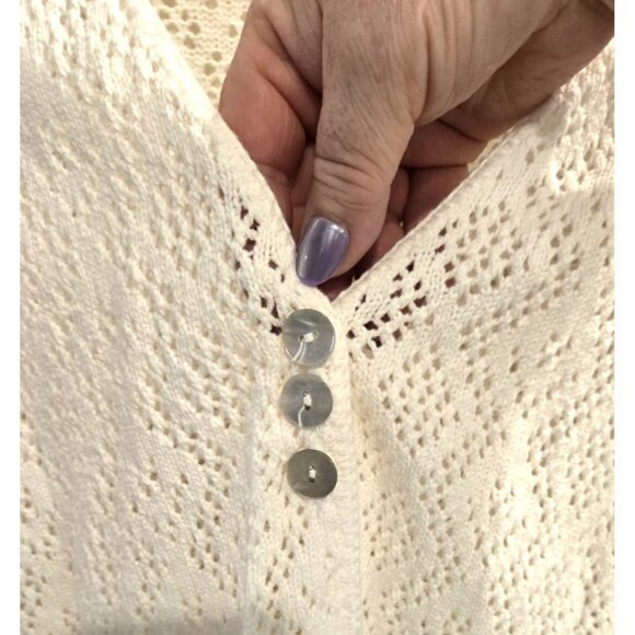 Vintage Chic Crochet Cardigan Sweater 100% Cotton Knit V-neck - Picture 3 of 5